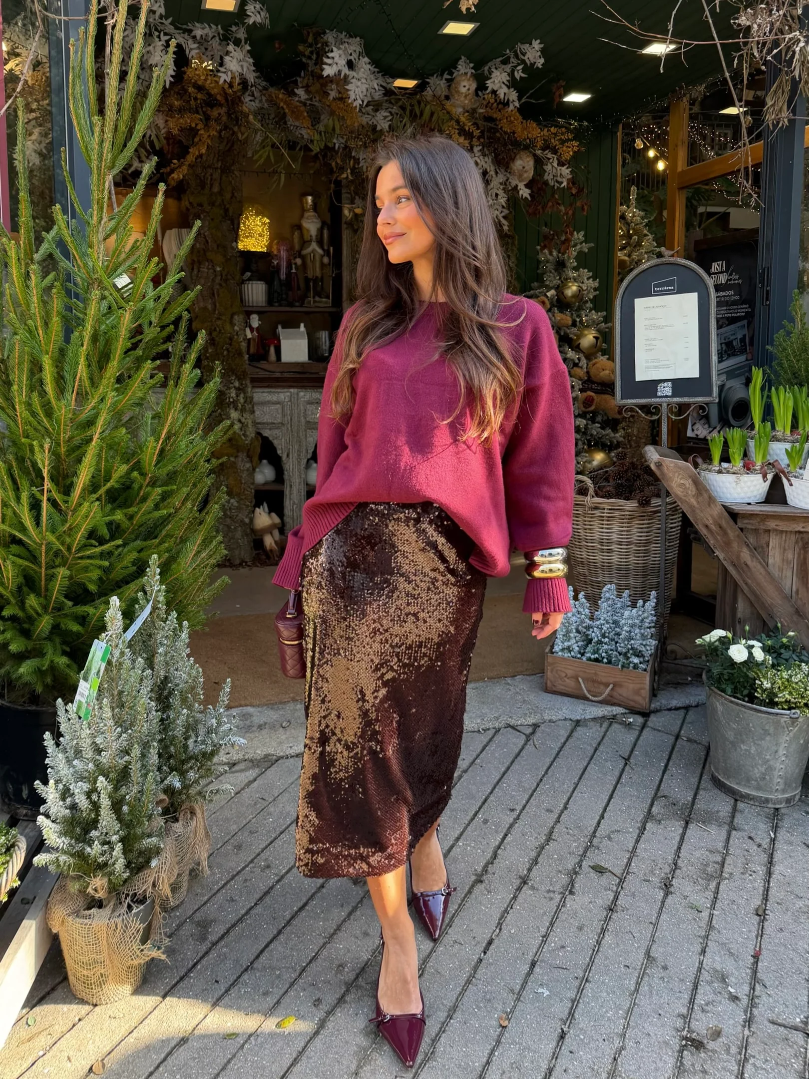 Bradshaw Sequin Midi Skirt in Brown - Image 3