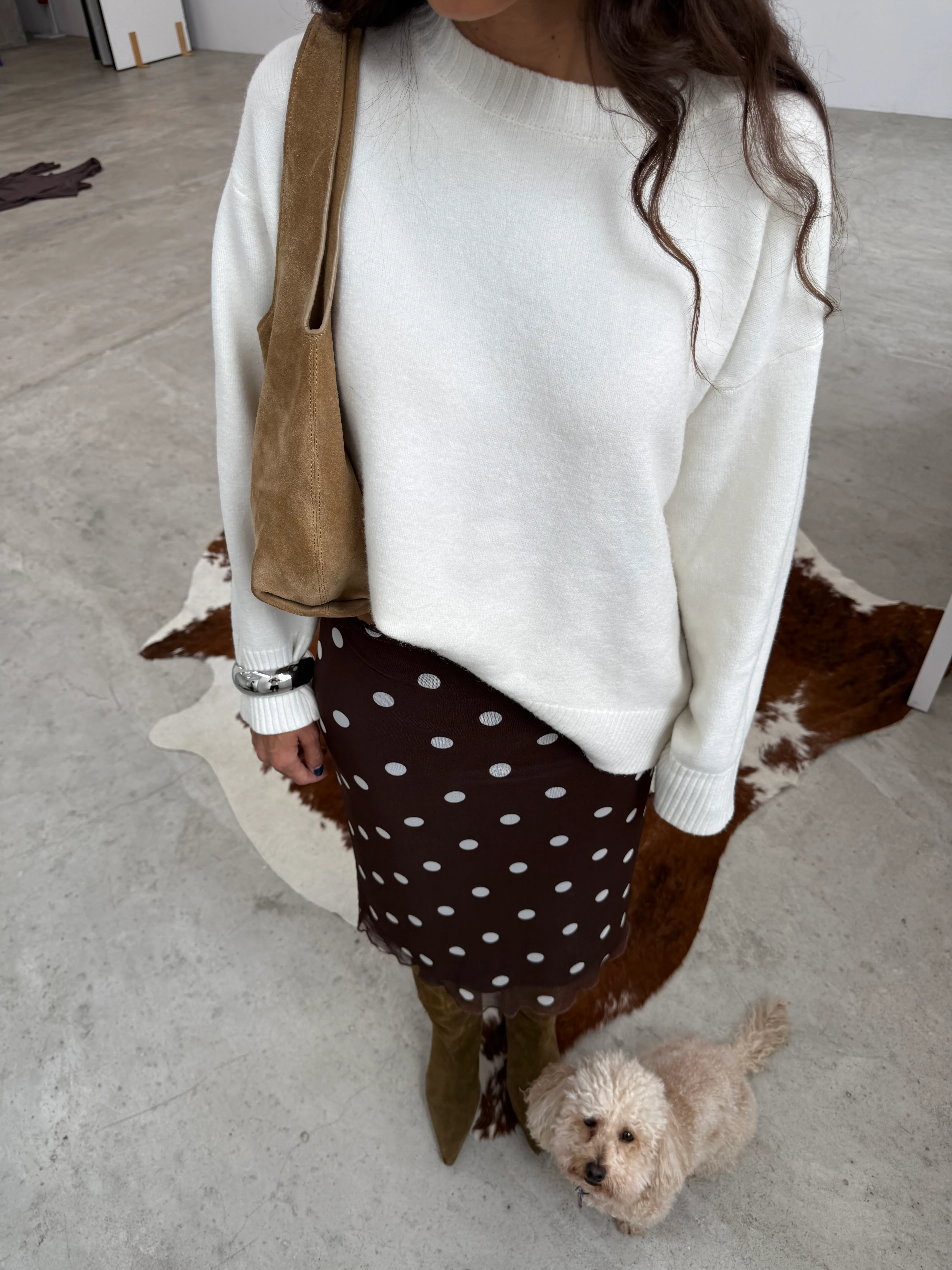 Brown Midi Skirt in Mesh With Polka Dot - Image 5