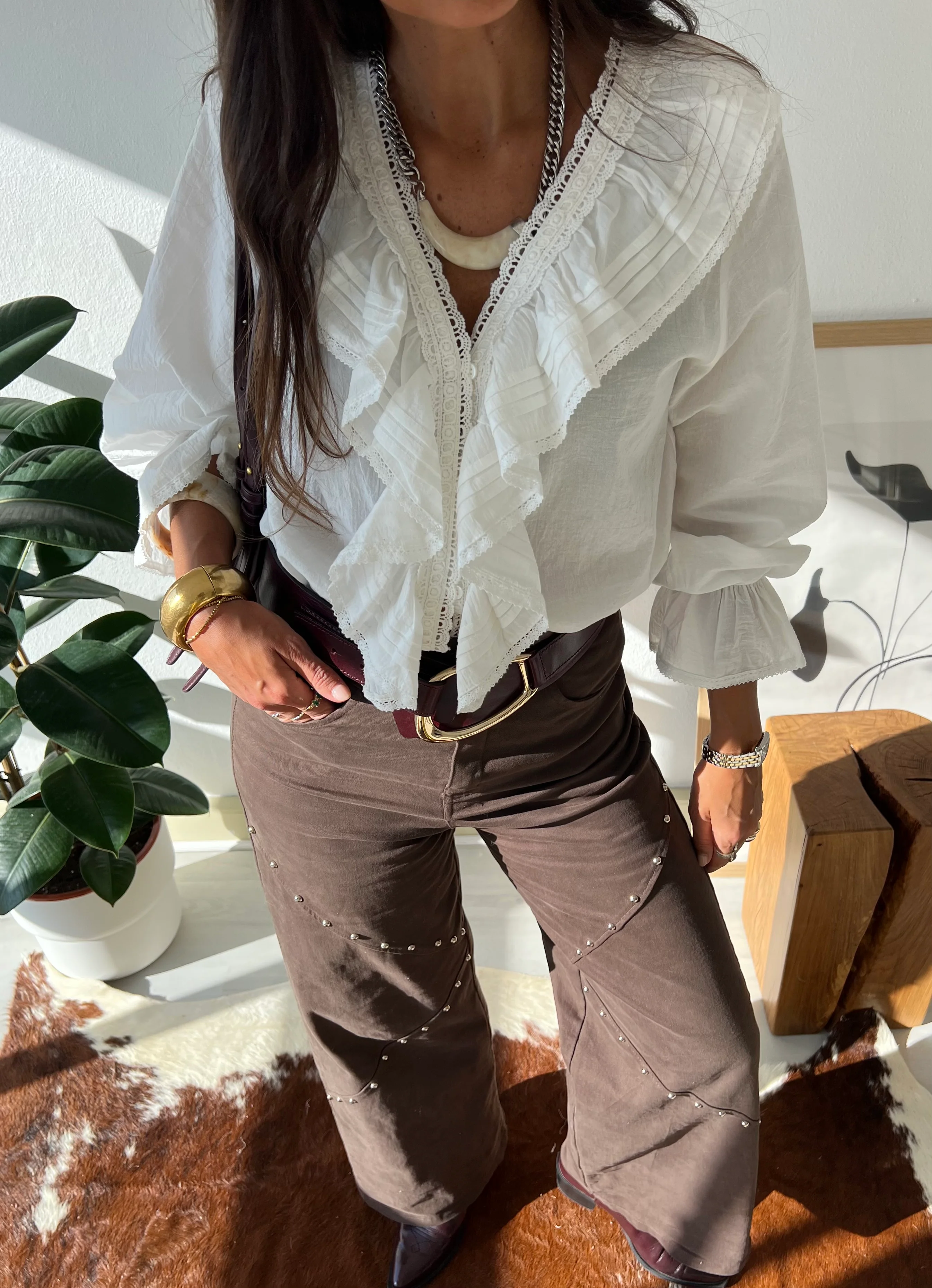 Brown Studded Wide Pants - Image 5