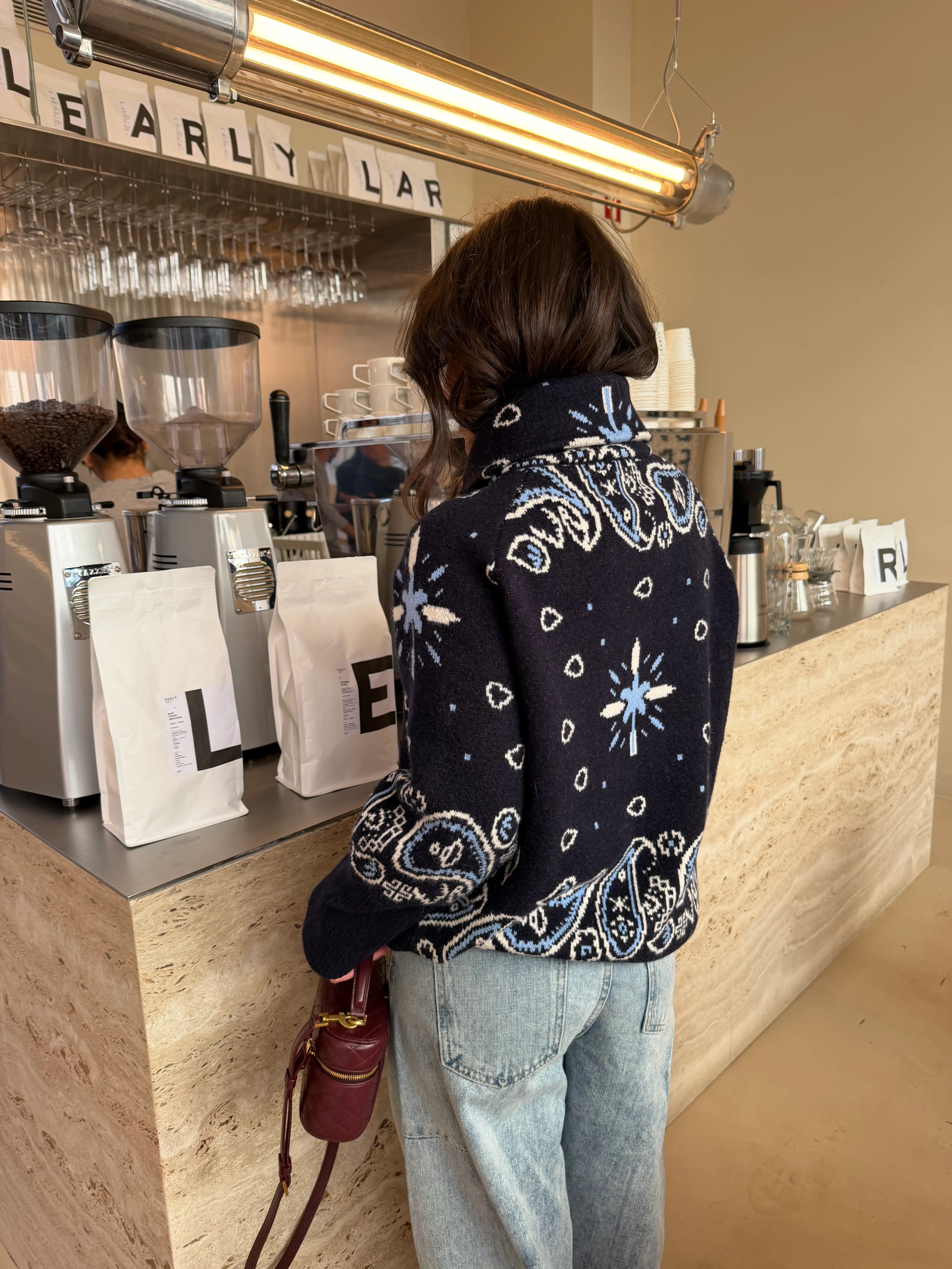 Cashmere and Wool Bandana Jacket in Dark Blue - Image 2