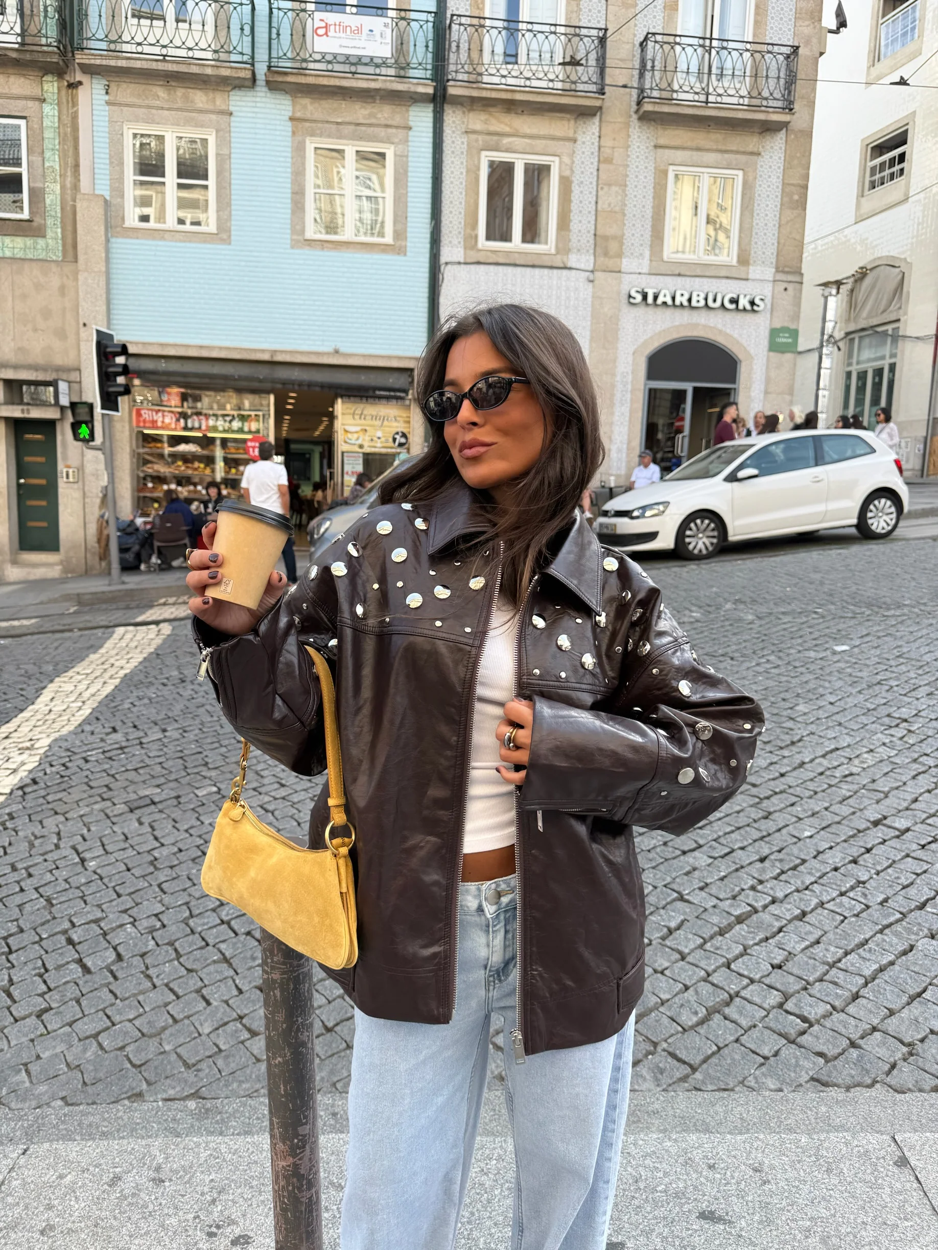 City Jacket In Brown With Studs - Image 3