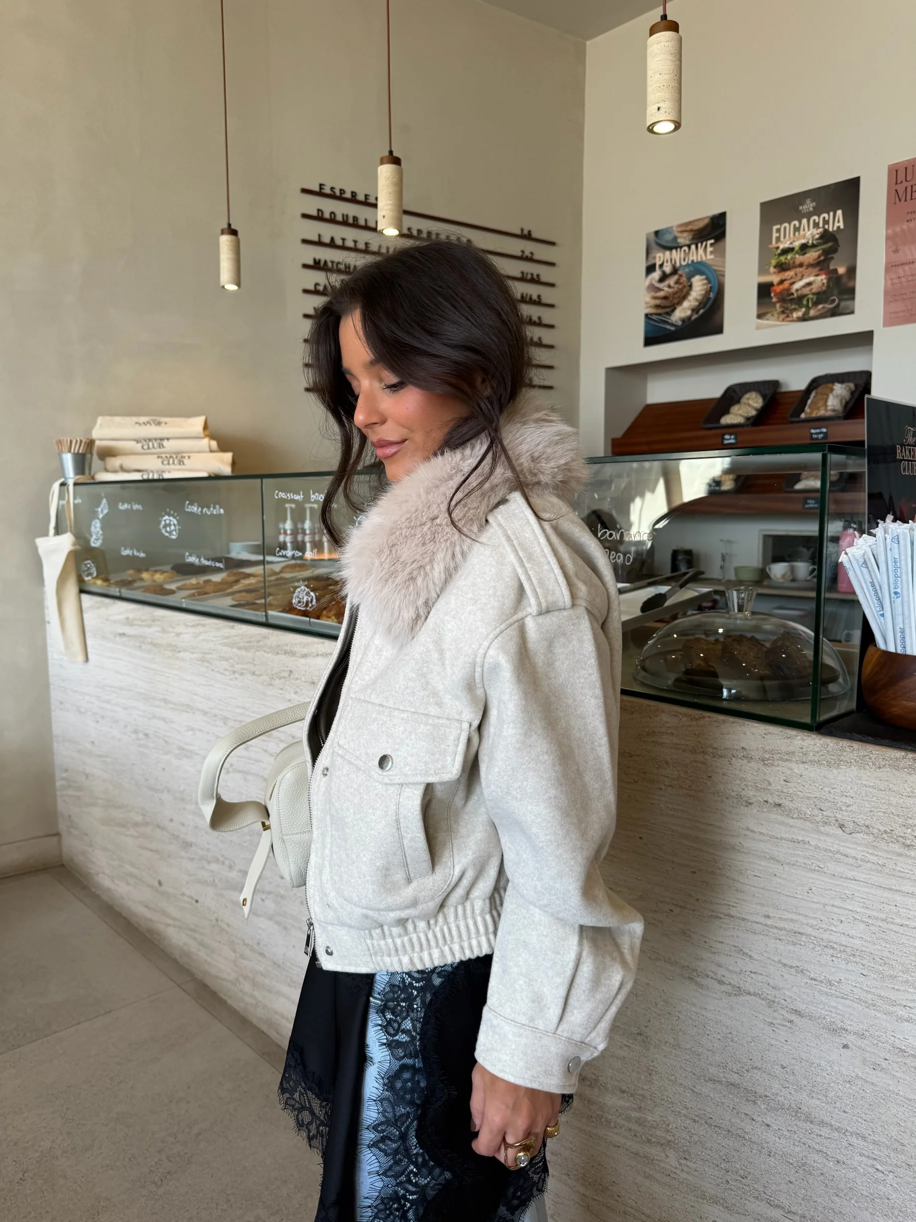 Beige Cropped Fur Collar - Image 3