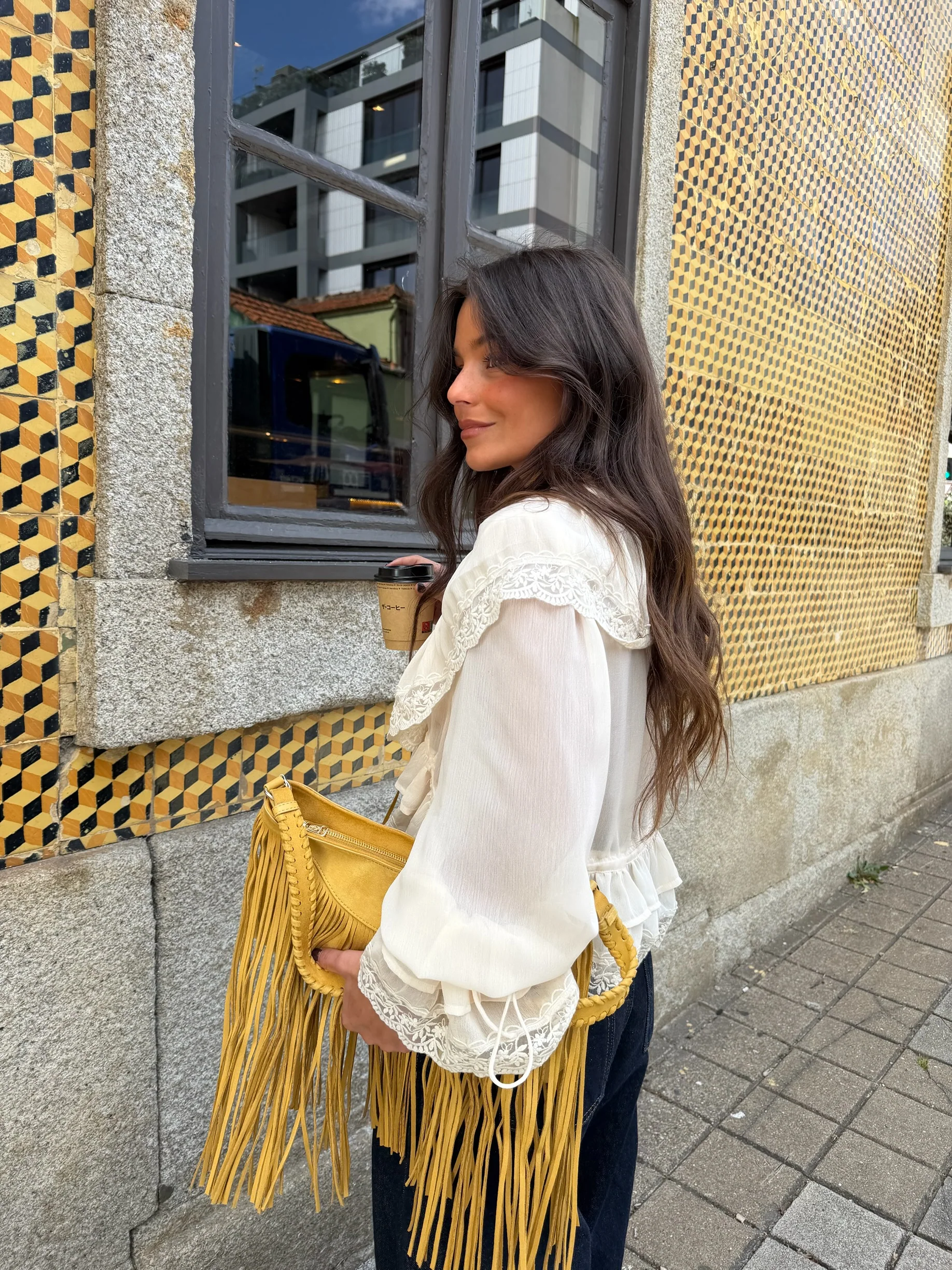 Lace Detail Ruffle Blouse in Cream - Image 5