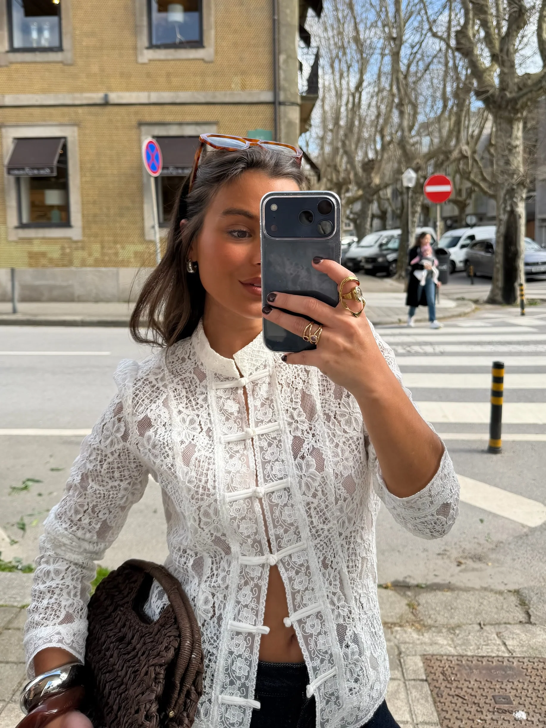 Lace Tie Front Top in Off-White - Image 3