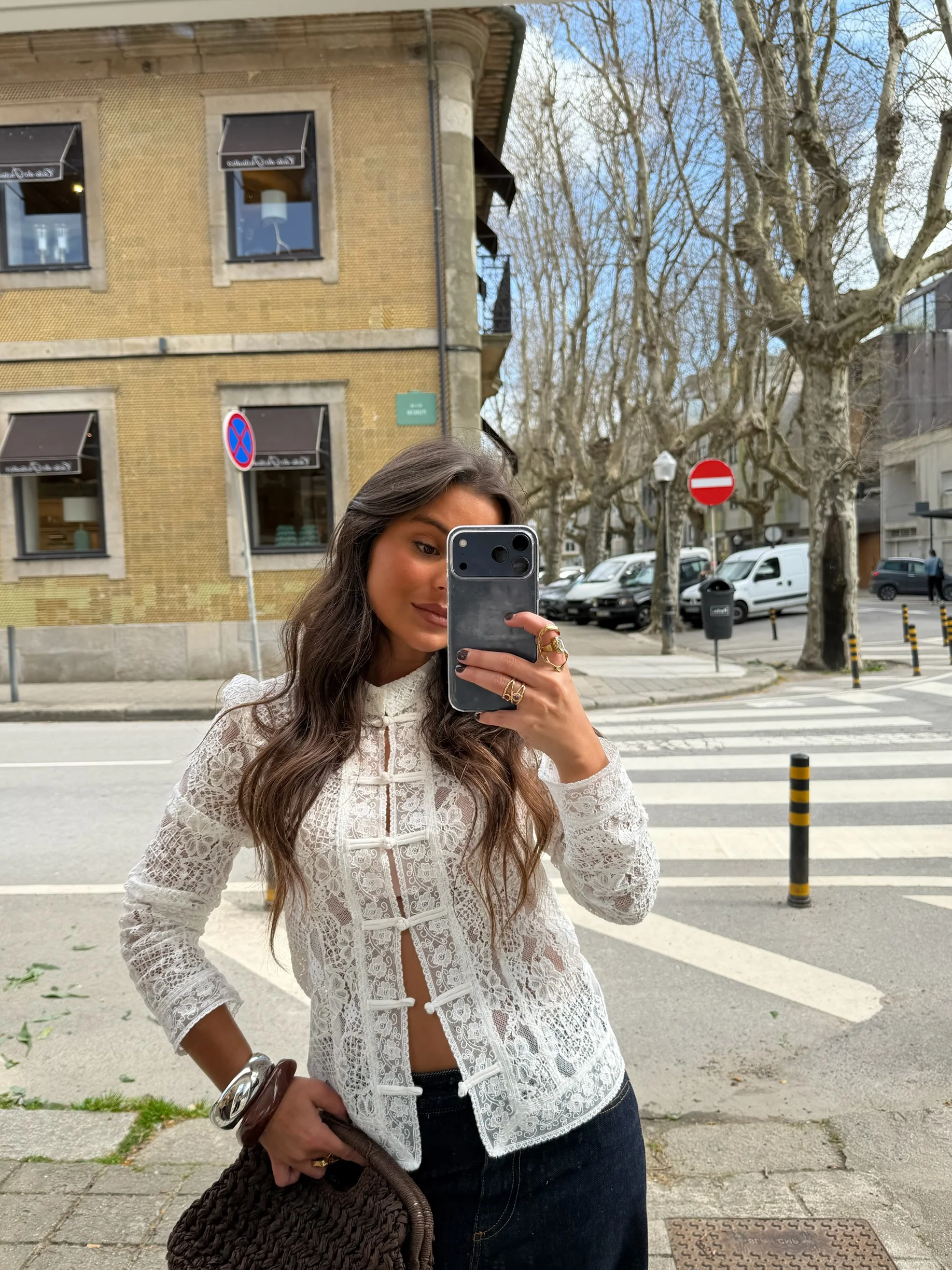 Lace Tie Front Top in Off-White - Image 4