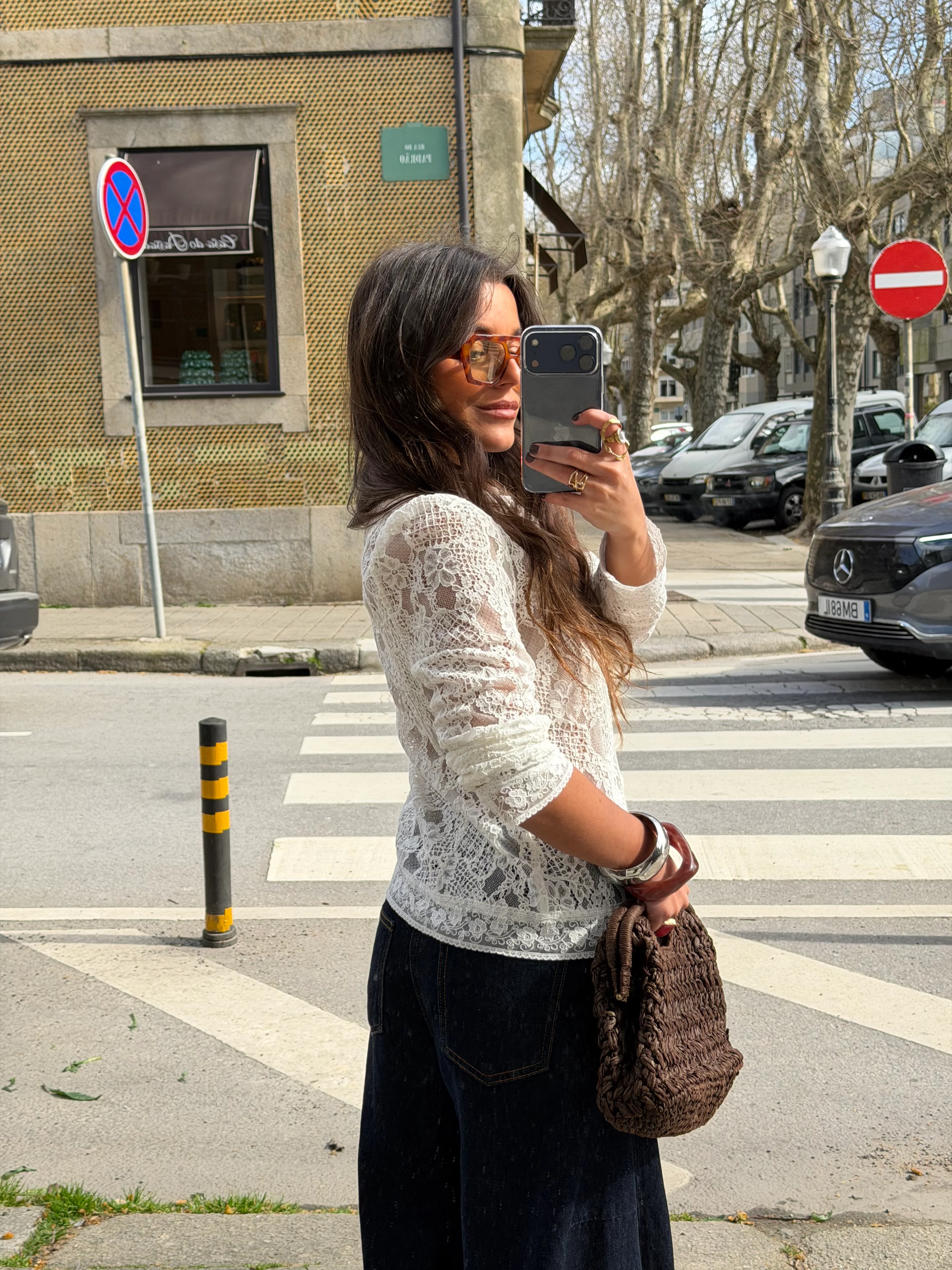 Lace Tie Front Top in Off-White - Image 5
