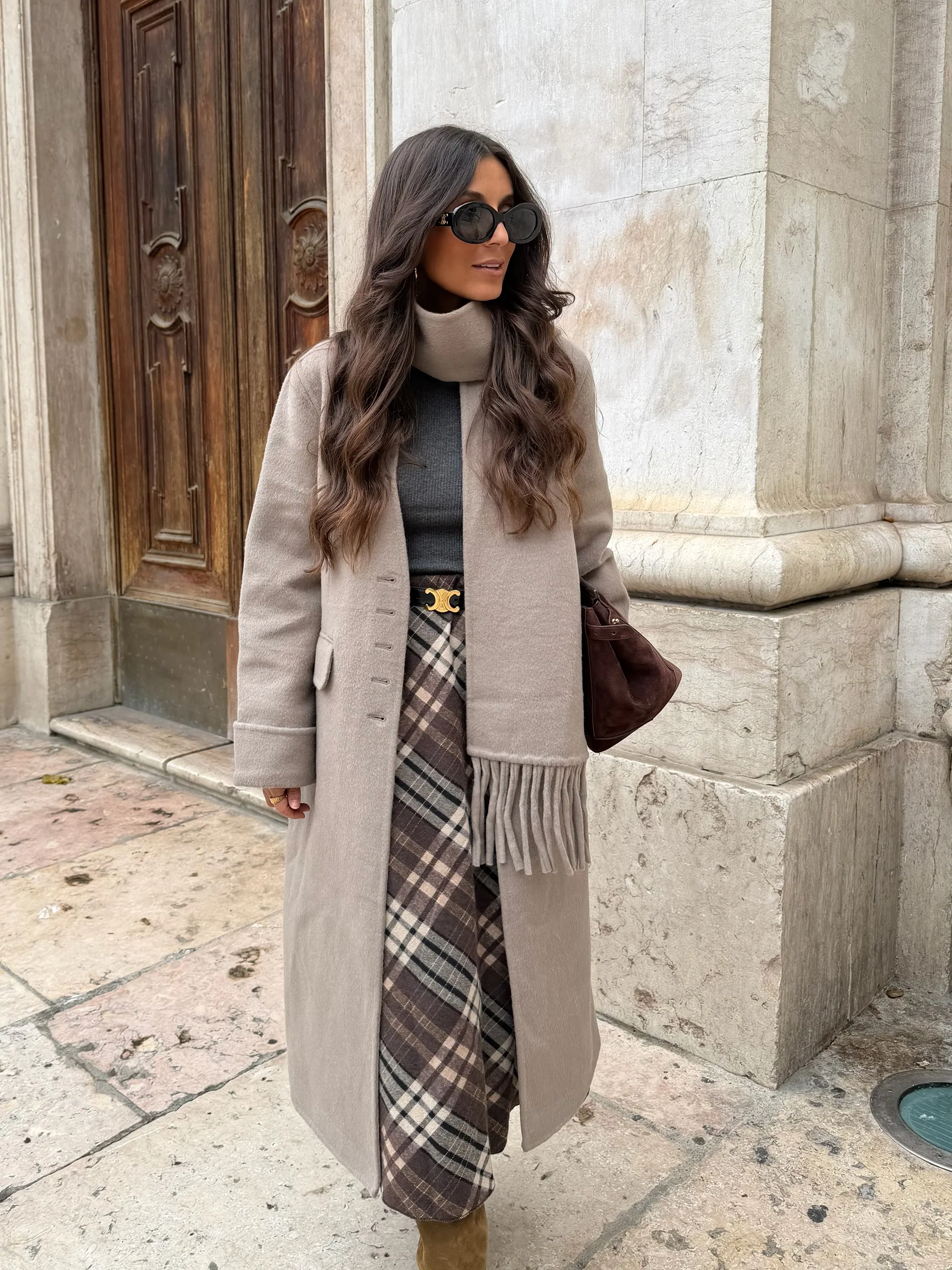 Long Wool Coat With Scarf - Image 4
