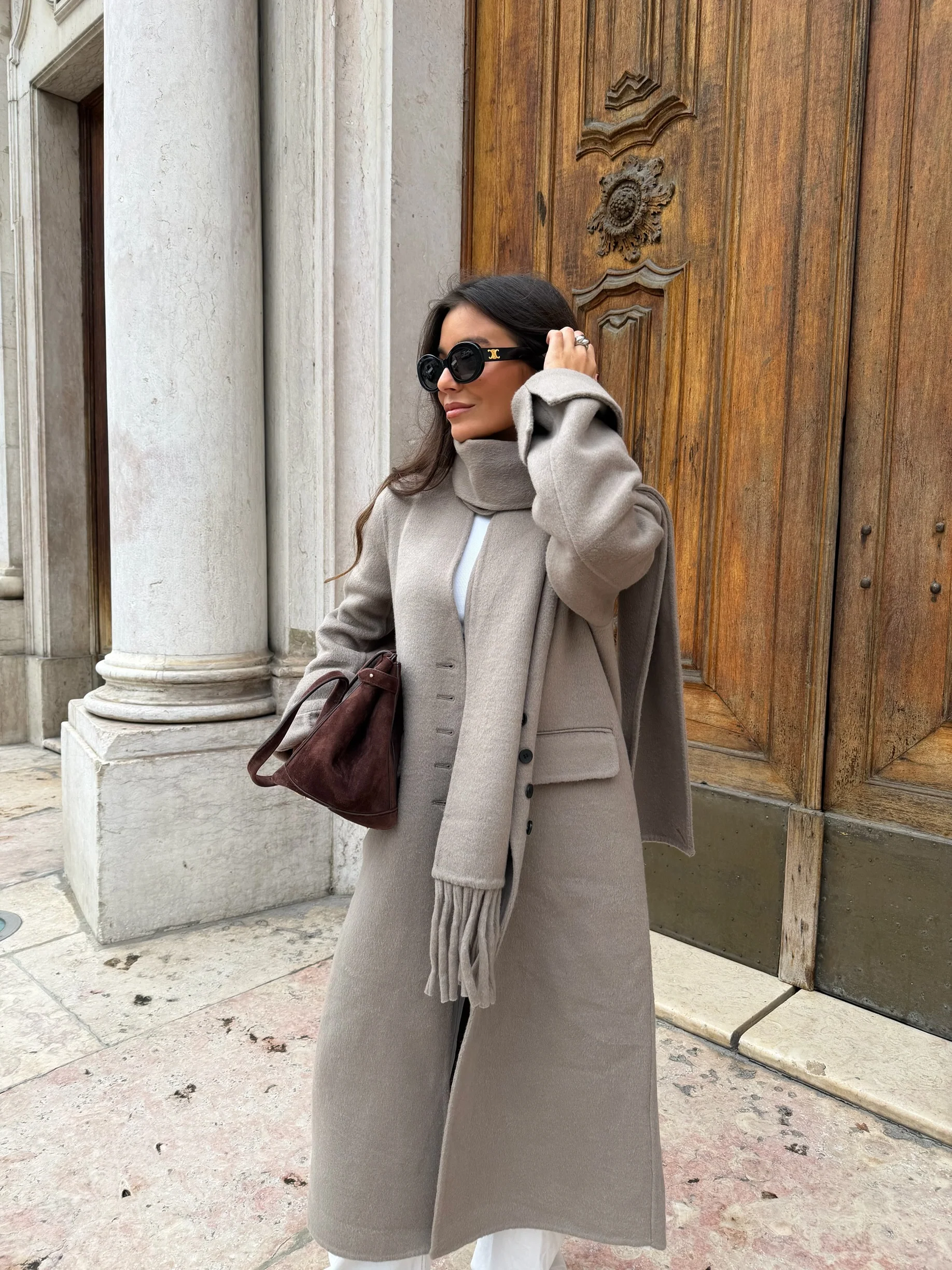 Long Wool Coat With Scarf - Image 5