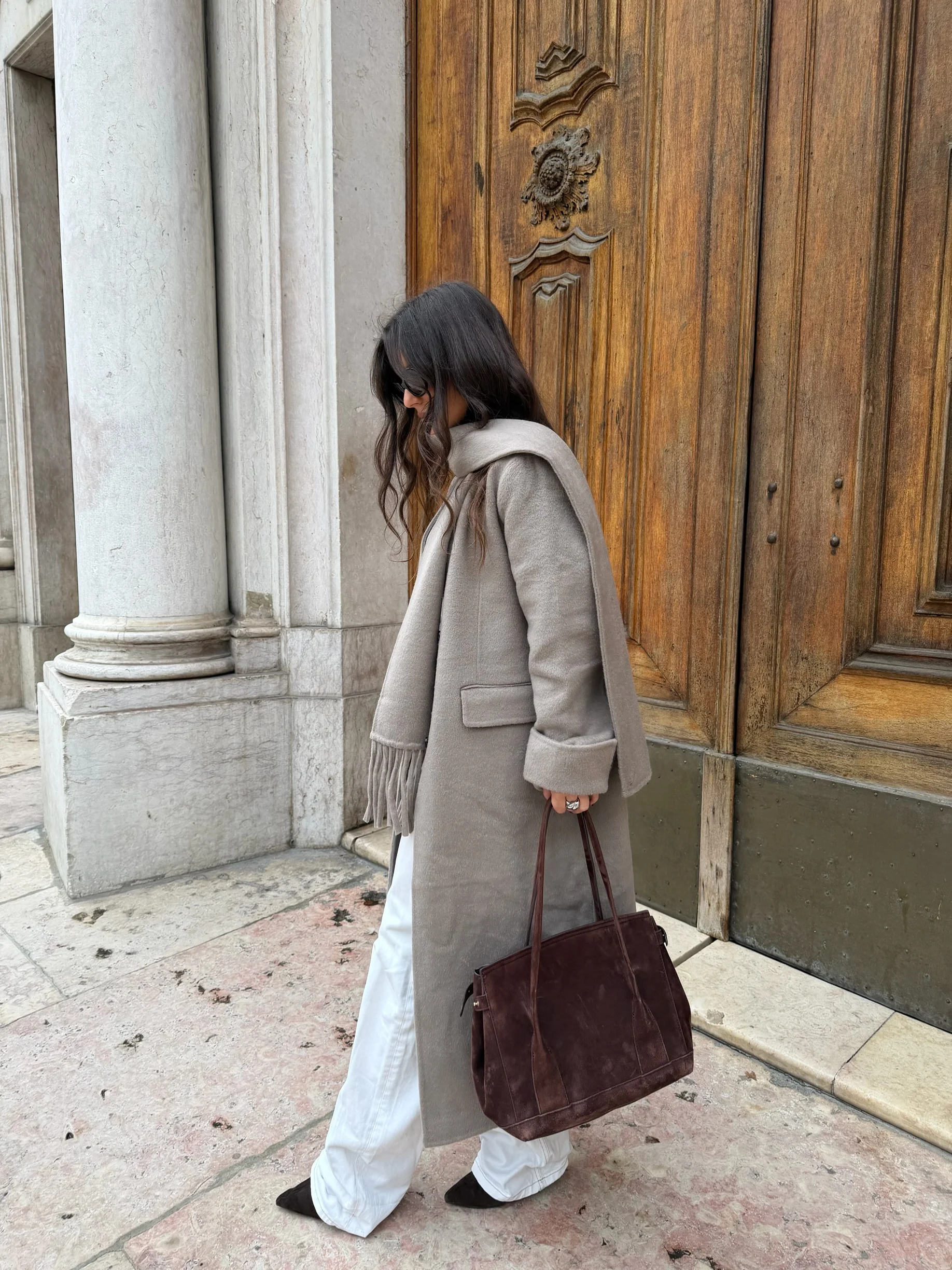 Long Wool Coat With Scarf - Image 6