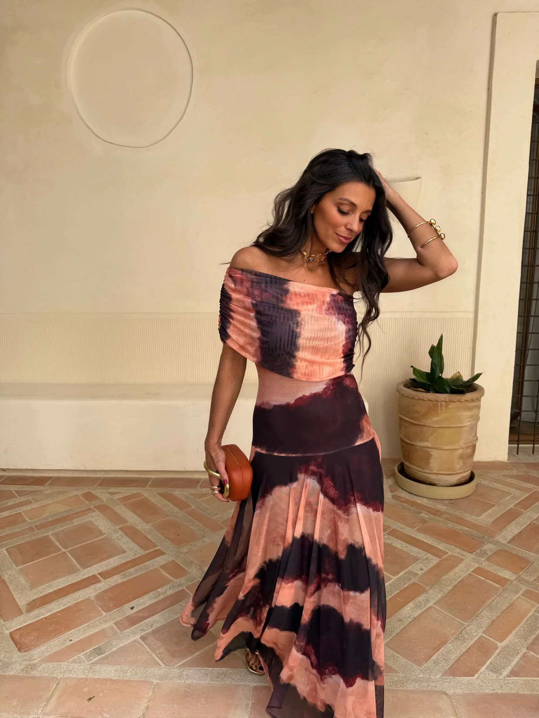 Toledo Dress in Orange and Brown Printed - Image 3