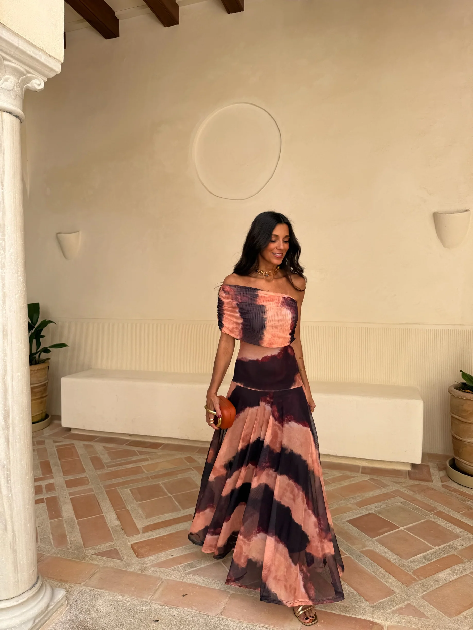Toledo Dress in Orange and Brown Printed - Image 4
