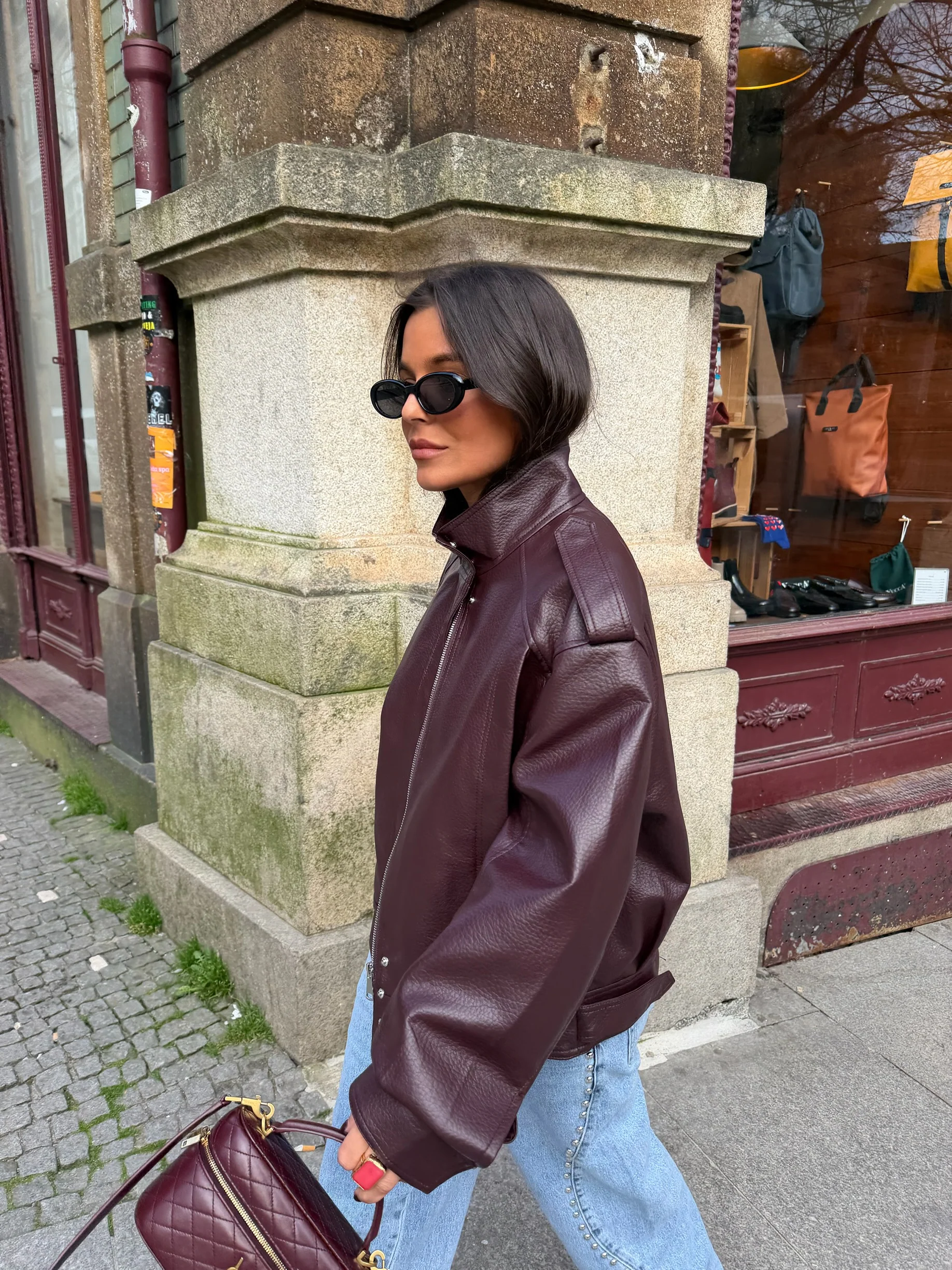 Oversized Structured Jacket in Burgundy - Image 10