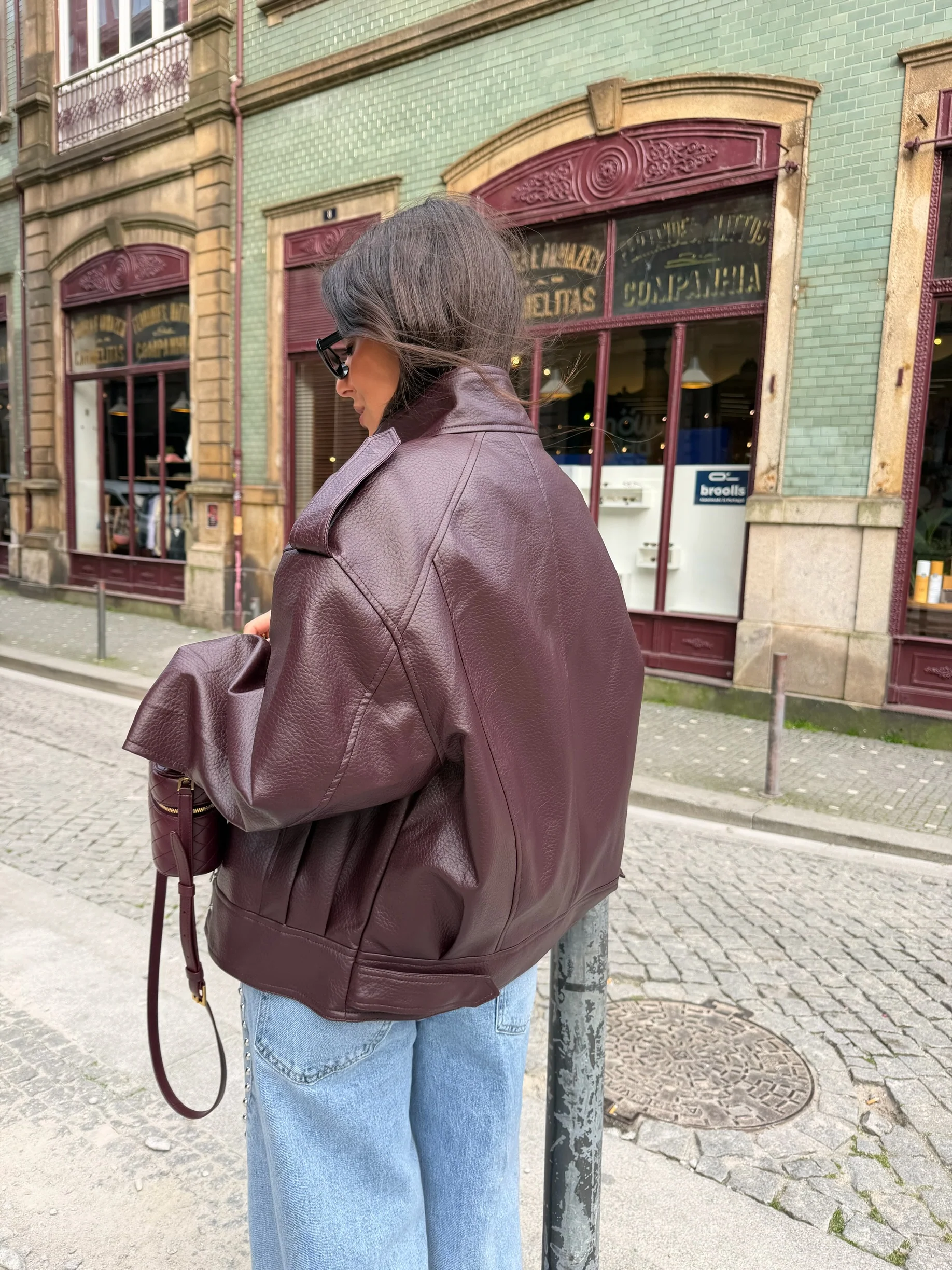 Oversized Structured Jacket in Burgundy - Image 3