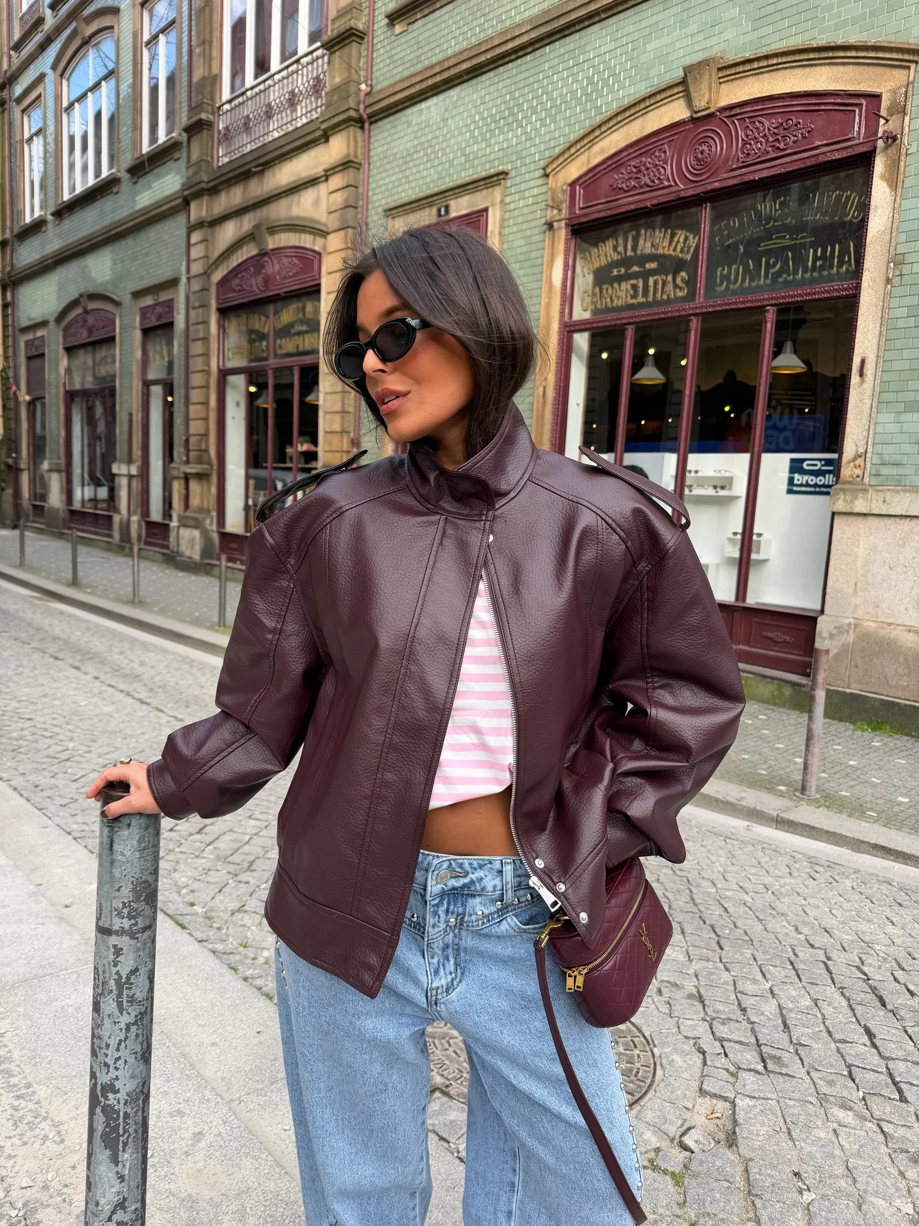 Oversized Structured Jacket in Burgundy - Image 4