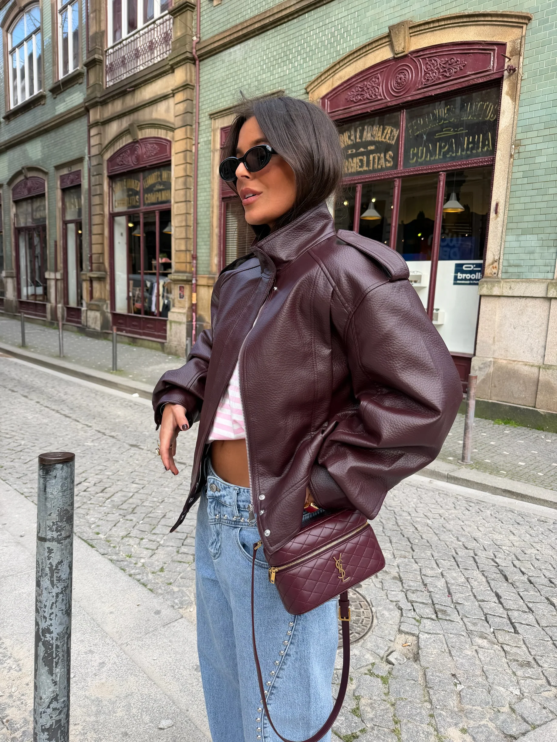 Oversized Structured Jacket in Burgundy - Image 5