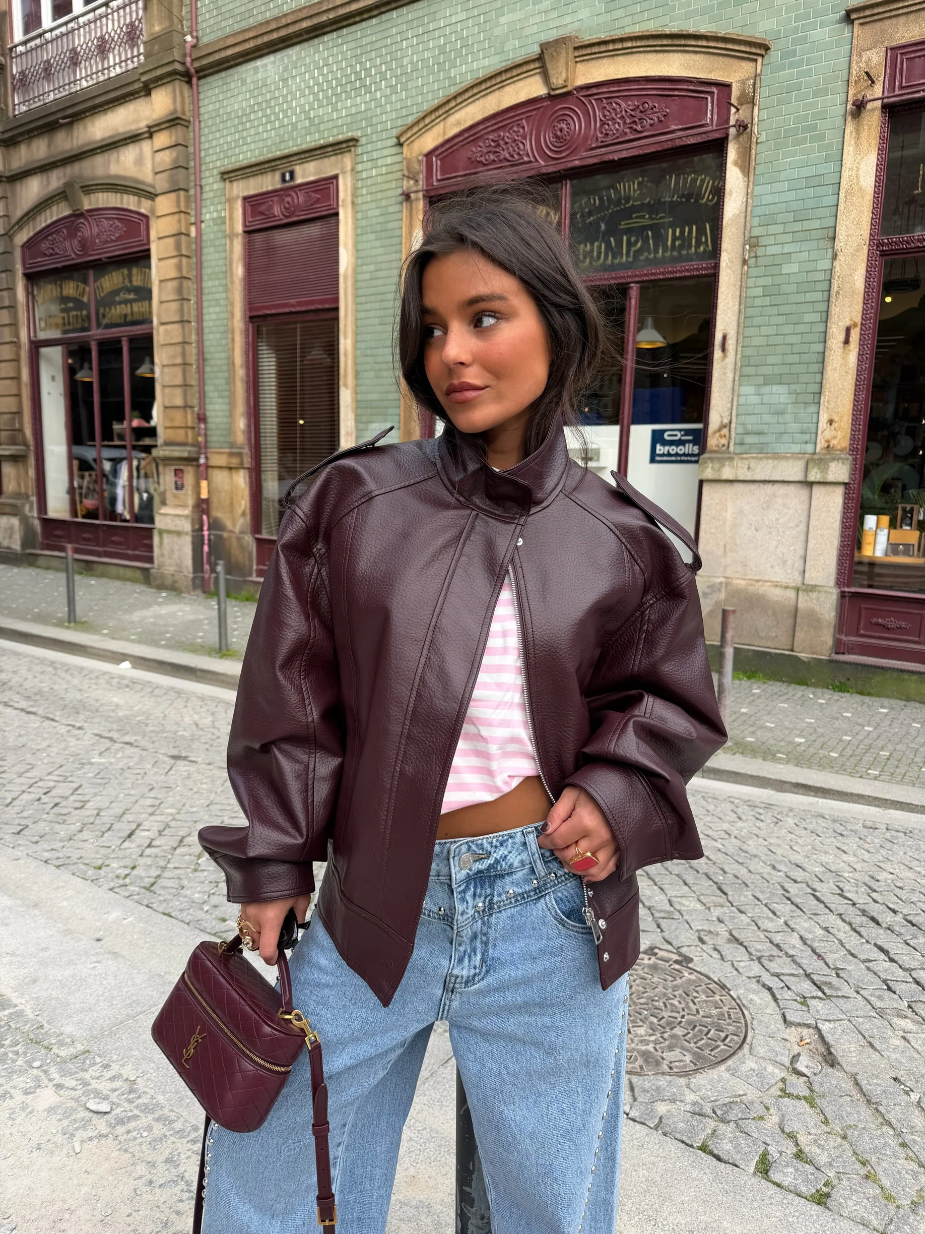 Oversized Structured Jacket in Burgundy - Image 7