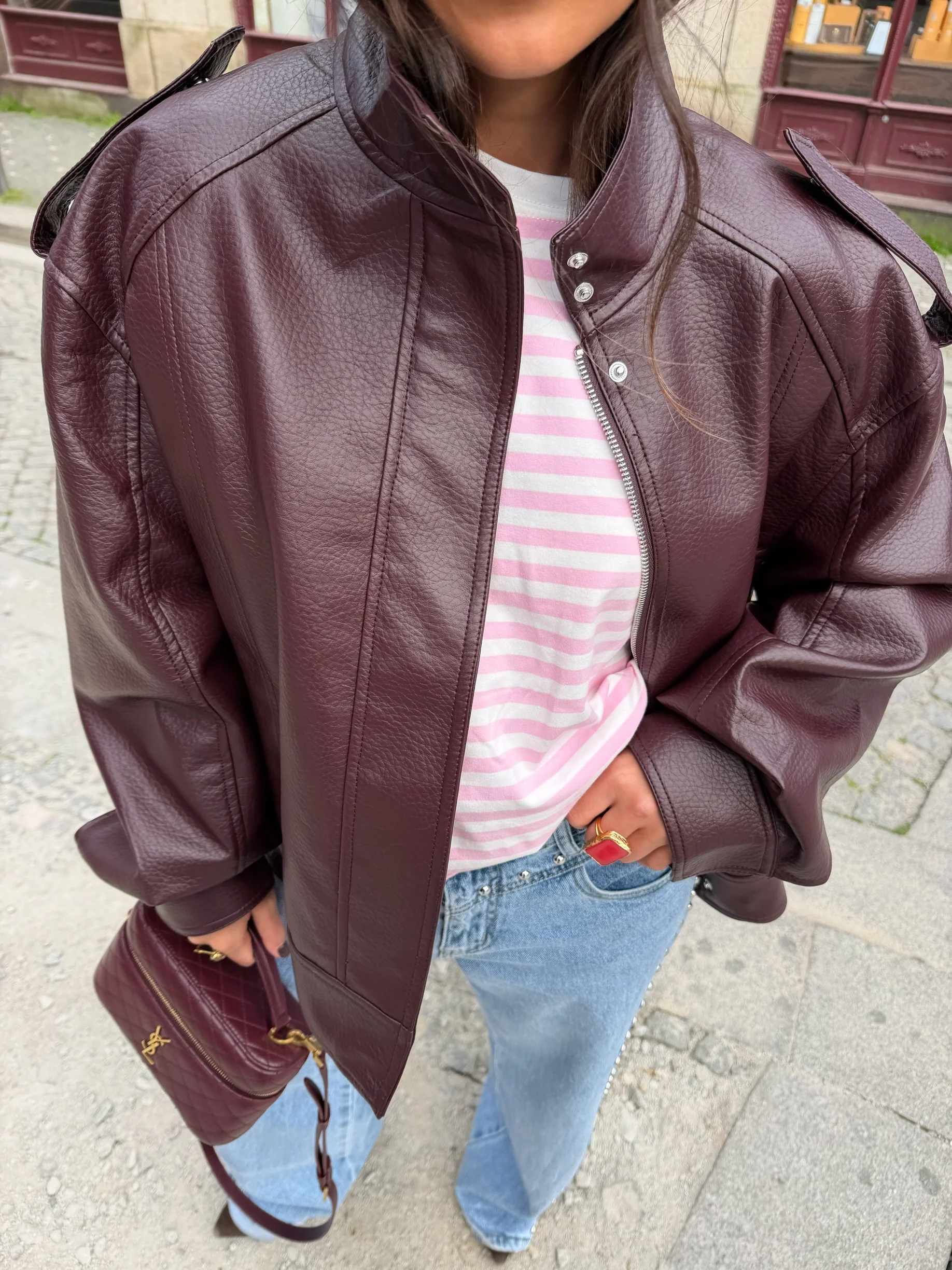Oversized Structured Jacket in Burgundy - Image 8