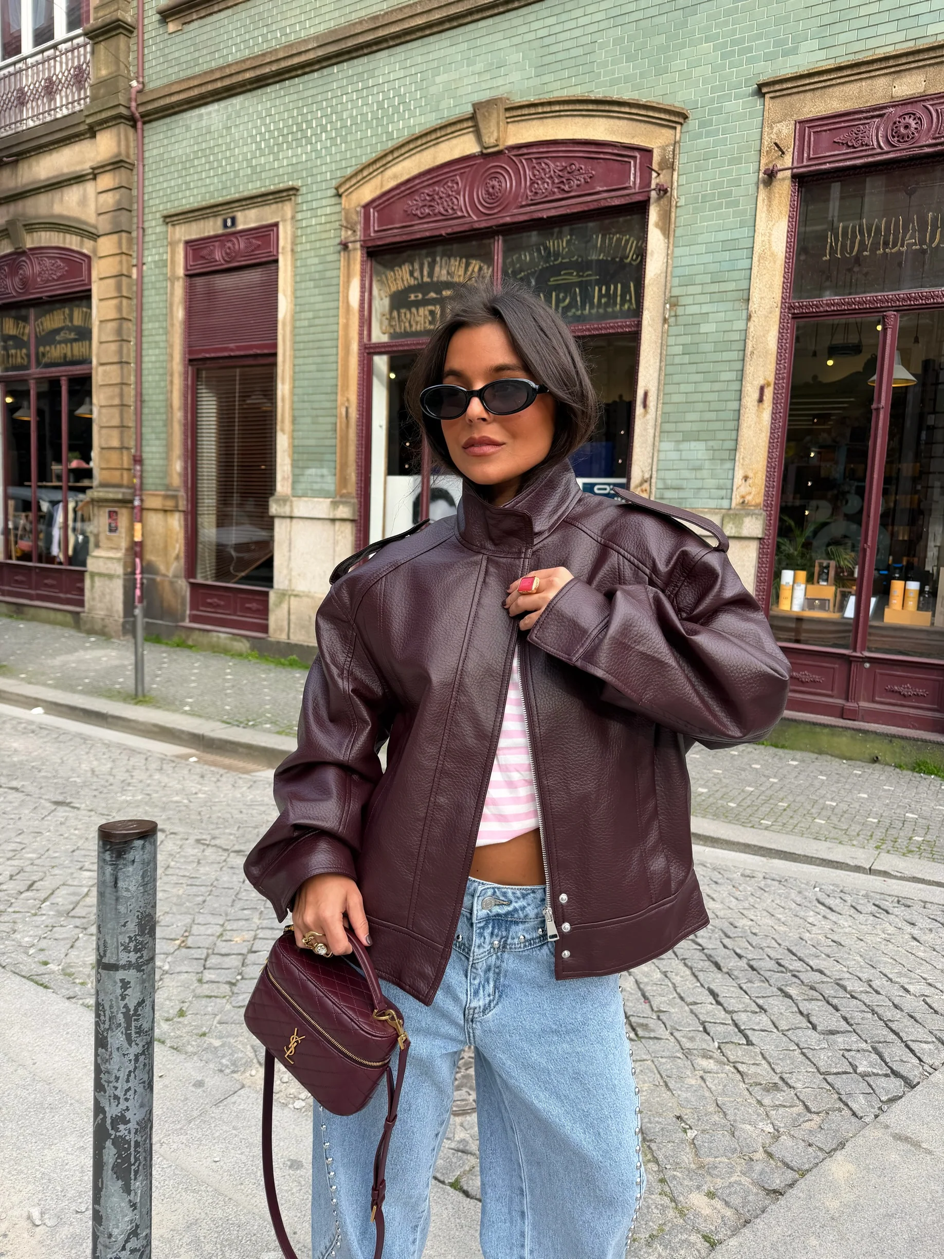 Oversized Structured Jacket in Burgundy - Image 9
