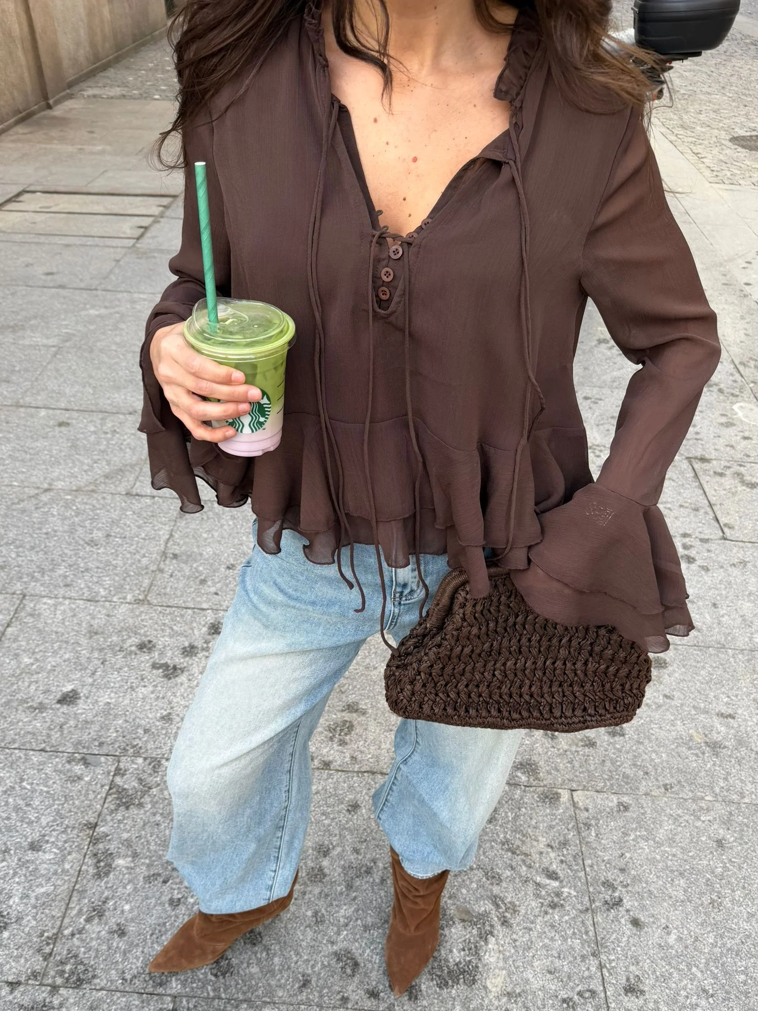Romantic Ruffle Blouse in Chocolate - Image 4