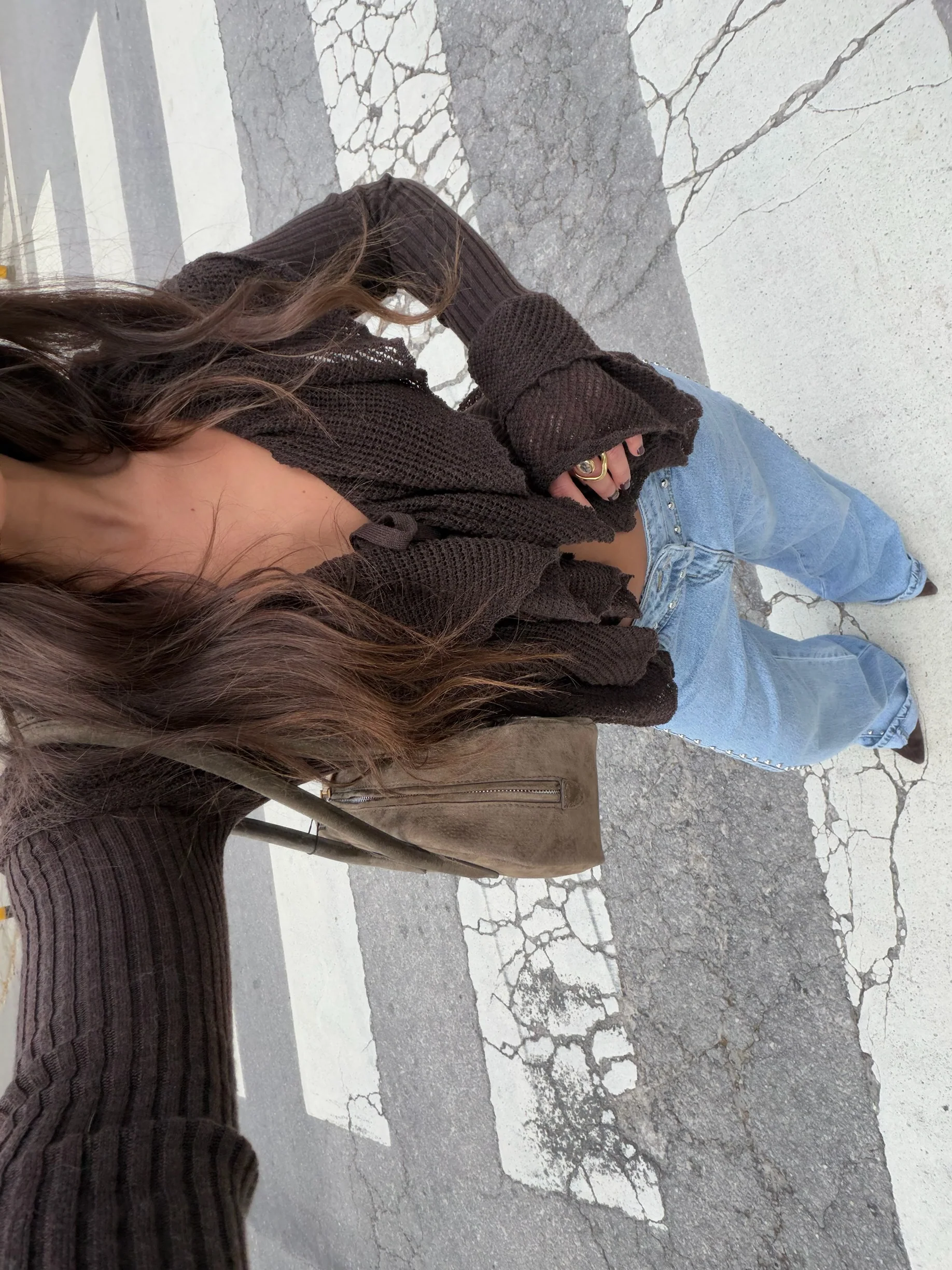 Ruffle Knit Top in Chocolate - Image 4