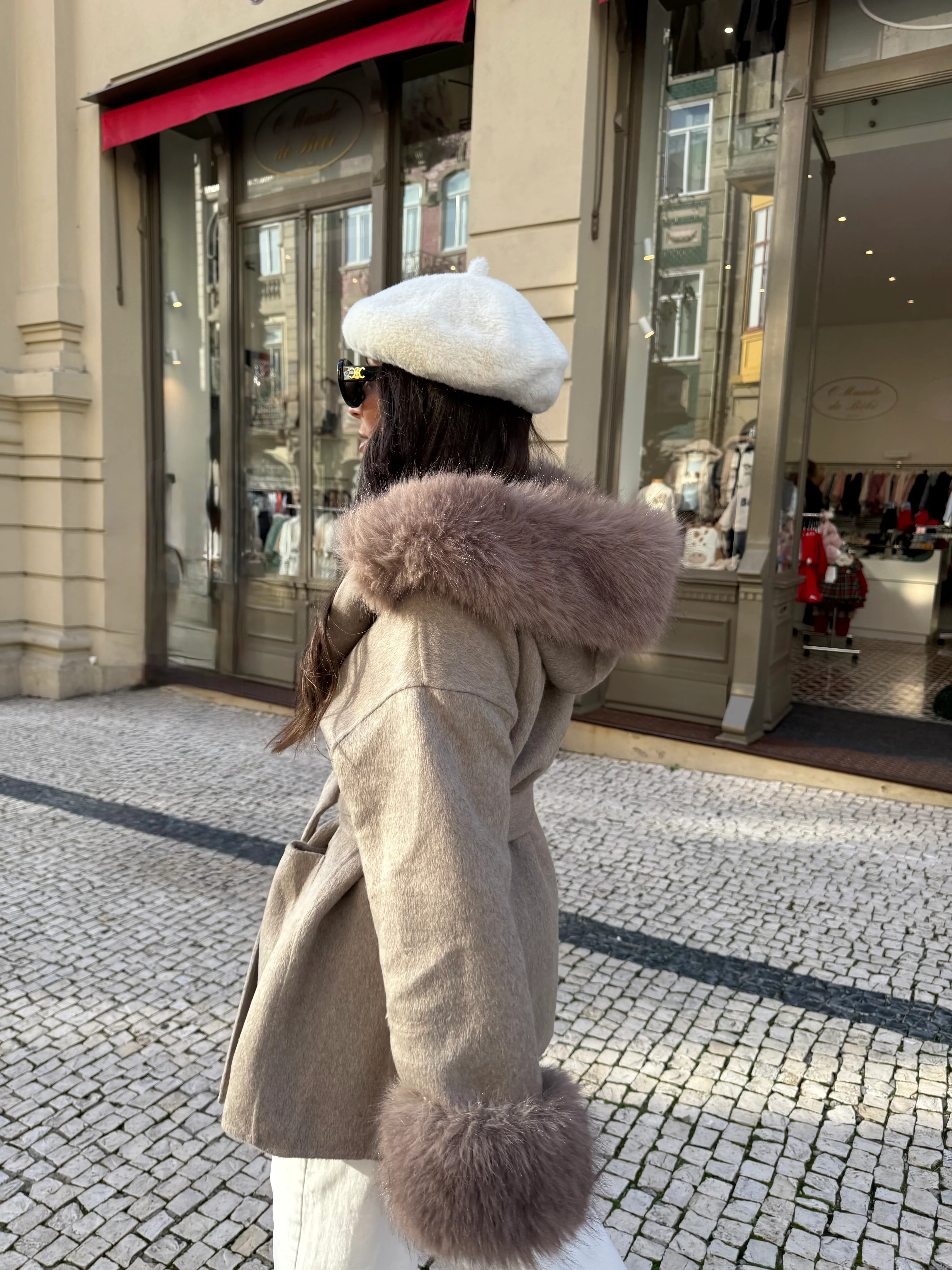 Wool Jacket With Faux Fur in Taupe - Image 5